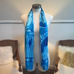 Vintage 90s Blue Abstract Boho Patterned Pashmina Scarf